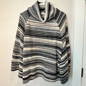 Trina Turk Grey Stripe Wool Blend Turtleneck Cape Poncho Sweater - Size M - EUC